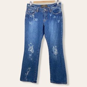 Duchesse Vintage Distressed Splatter Low Rise Bootcut Embellished Denim Jeans